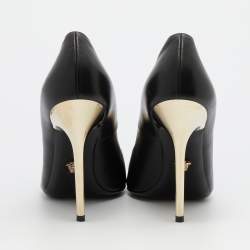 Pre Owned Versace Black Leather Palazzo Medusa Pointed Toe Pumps Size 38