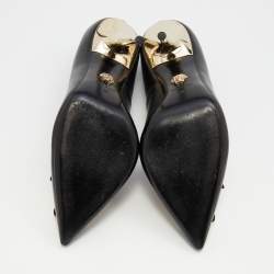 Pre Owned Versace Black Leather Palazzo Medusa Pointed Toe Pumps Size 38
