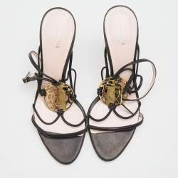 Pre Owned Versace Black Leather Medusa Ankle Strap Sandals Size 39