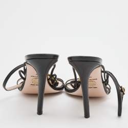 Pre Owned Versace Black Leather Medusa Ankle Strap Sandals Size 39