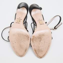 Pre Owned Versace Black Leather Medusa Ankle Strap Sandals Size 39