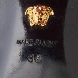 Pre Owned Versace Green PVC Logo Square Toe Block Heel Slide Sandals Size 38