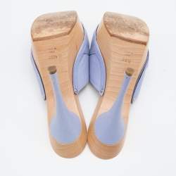 Versace Light Blue Leather Wooden Platform Clogs Size 38.5