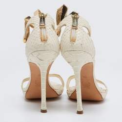 Pre Owned Versace White Python Leather Ankle Strap Sandals Size 39