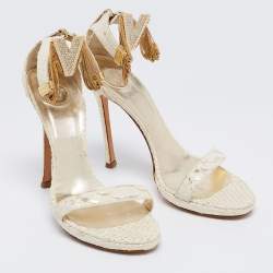 Pre Owned Versace White Python Leather Ankle Strap Sandals Size 39