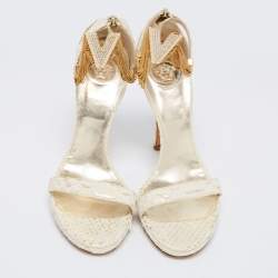 Pre Owned Versace White Python Leather Ankle Strap Sandals Size 39