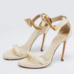Pre Owned Versace White Python Leather Ankle Strap Sandals Size 39