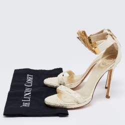 Pre Owned Versace White Python Leather Ankle Strap Sandals Size 39