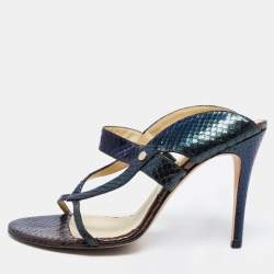 Versace Metallic Tricolor Python Leather Slide Sandals Size 40 