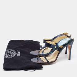 Versace Metallic Tricolor Python Leather Slide Sandals Size 40 