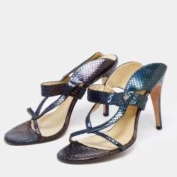 Versace Metallic Tricolor Python Leather Slide Sandals Size 40 