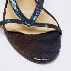 Versace Metallic Tricolor Python Leather Slide Sandals Size 40 