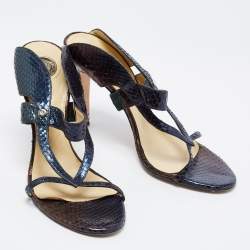 Versace Metallic Tricolor Python Leather Slide Sandals Size 40 
