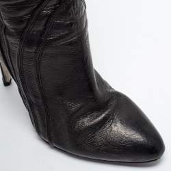 Pre Owned Versace Black Leather Knee Length  Boots Size 39