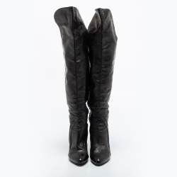 Pre Owned Versace Black Leather Knee Length  Boots Size 39