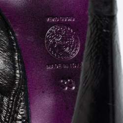 Pre Owned Versace Black Leather Knee Length  Boots Size 39