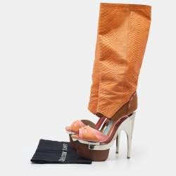 Pre Owned Versace Multicolor Python and Leather Platform Calf Length Boots Size 39.5