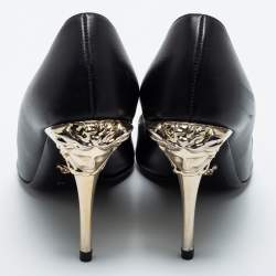 Pre Owned Versace Black Leather Peep Toe Medusa Heel Pumps Size 35.5
