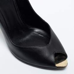 Pre Owned Versace Black Leather Peep Toe Medusa Heel Pumps Size 35.5