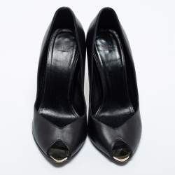 Pre Owned Versace Black Leather Peep Toe Medusa Heel Pumps Size 35.5