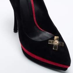 Versace Black Suede Pointed Toe Platform Pumps Size 38