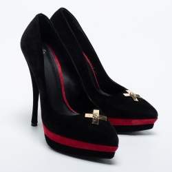 Versace Black Suede Pointed Toe Platform Pumps Size 38