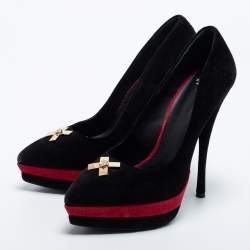 Versace Black Suede Pointed Toe Platform Pumps Size 38