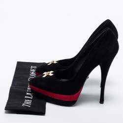 Versace Black Suede Pointed Toe Platform Pumps Size 38