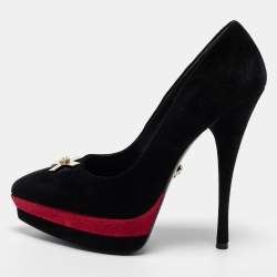 Versace Black Suede Pointed Toe Platform Pumps Size 38