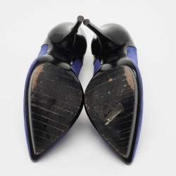 Pre Owned Versace Blue/Black Suede and Patent Leather Platform Pumps Size 38