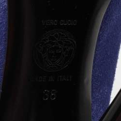 Pre Owned Versace Blue/Black Suede and Patent Leather Platform Pumps Size 38