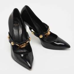 Pre Owned Versace Black Patent Leather Medusa Mary Jane Pumps Size 39