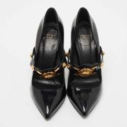 Pre Owned Versace Black Patent Leather Medusa Mary Jane Pumps Size 39