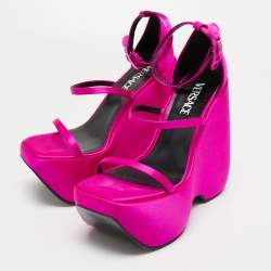 Versace Fuchsia Satin Triplatform Sandals Size 38.5