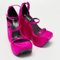 Versace Fuchsia Satin Triplatform Sandals Size 38.5