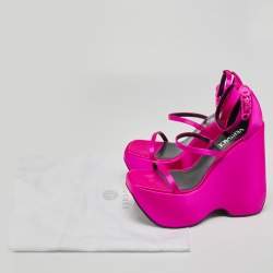 Versace Fuchsia Satin Triplatform Sandals Size 38.5