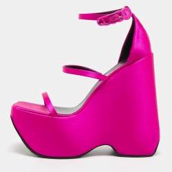 Versace Fuchsia Satin Triplatform Sandals Size 38.5