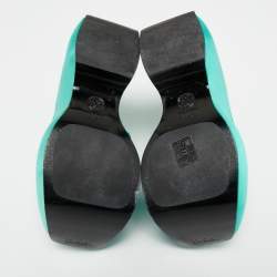 Versace Green Satin Triplatform Wedge Mules Size 38.5