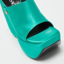 Versace Green Satin Triplatform Wedge Mules Size 38.5