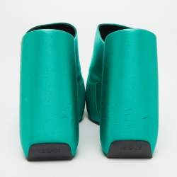 Versace Green Satin Triplatform Wedge Mules Size 38.5