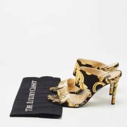 Versace Black/White Canvas Flower Print Slide Sandals Size 37
