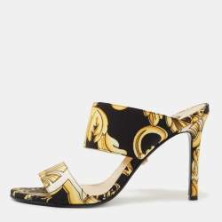 Versace Black/White Canvas Flower Print Slide Sandals Size 37
