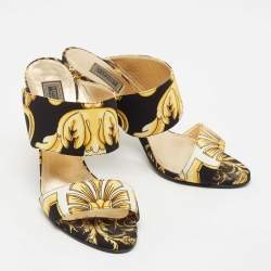 Versace Black/White Canvas Flower Print Slide Sandals Size 37