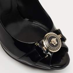 Versace Black Patent Leather Medusa Peep Toe Pumps Size 38