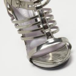 Versace Silver Leather Caged Ankle Strap Sandals Size 39