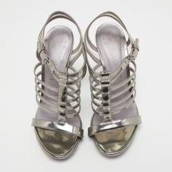 Versace Silver Leather Caged Ankle Strap Sandals Size 39