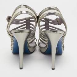 Versace Silver Leather Caged Ankle Strap Sandals Size 39