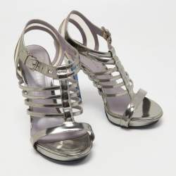 Versace Silver Leather Caged Ankle Strap Sandals Size 39