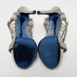 Versace Silver Leather Caged Ankle Strap Sandals Size 39