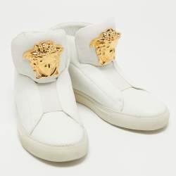 Versace White Leather Medusa High Top Sneakers Size 39